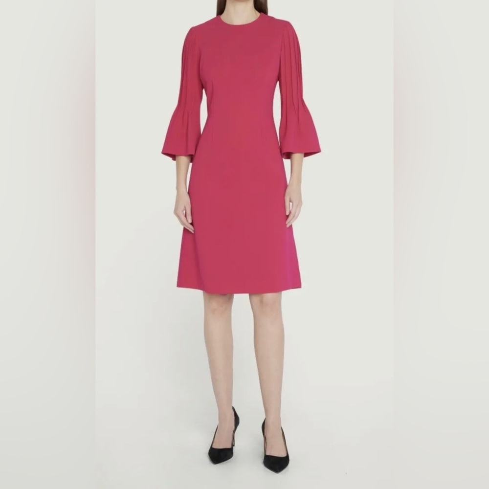NEW TERI JON BY RICKIE FREEMAN Sz 6 Pin-tuck Bell Sleeve Crepe MIDI Dress $595